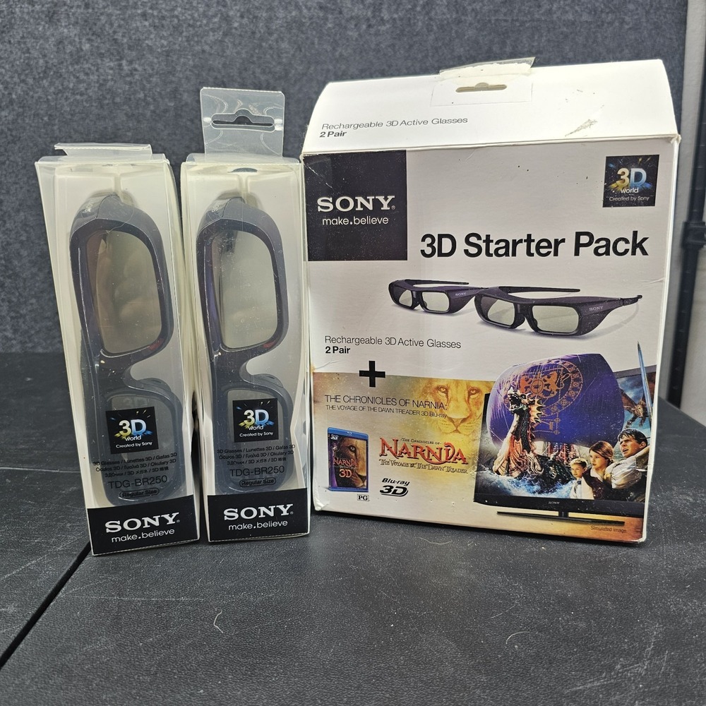 2 SONY 3D Glasses‎ Black HU099FS w Dust Jacket Drawstring Cases DVD Not Included